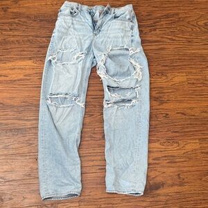 American Eagle Outfitters Light Blue Distressed Women's Straight Leg Jeans